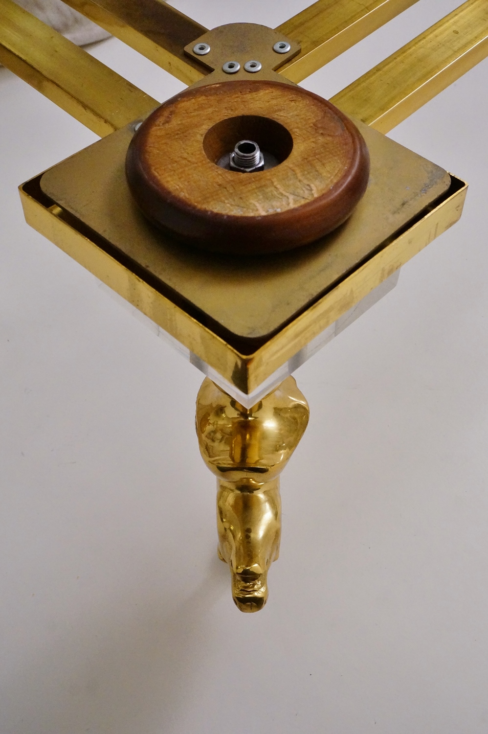 Maison Charles cheval coffee table, brass & Lucite, 1970`s ca
